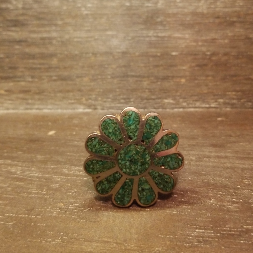 Vintage Sterling Silver and Turquoise Flower Ring